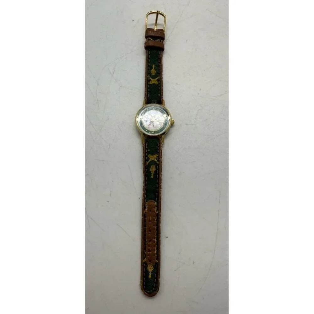 David Jordan Quartz Rotating Bowling Watch Round Face Brown Green Canvas Band